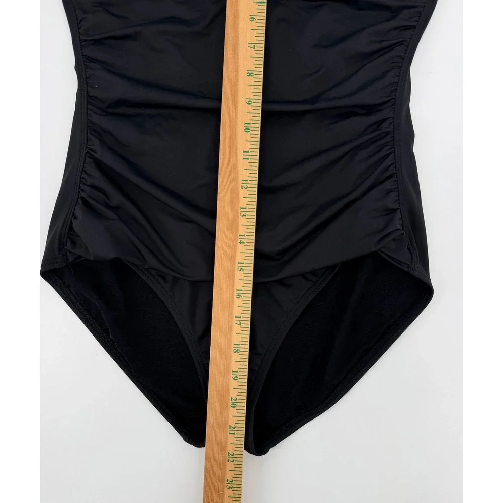 Tommy Bahama Pearl Shirred Halter One Piece Swimsuit Black Ruched Sweetheart M